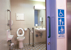 写真：右まひ、左まひに対応し、両側にトイレットペーパーを配置した多目的トイレ